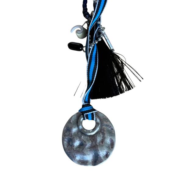 NWT $48 Free People International Love Layered Necklace Black Silver Turquoise - Picture 4 of 7